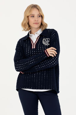 Kad_n Lacivert V Yaka Kazak