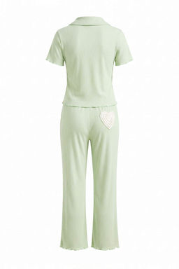 Mint %100 Pamuklu Kalpli Dantelli Pointel/Fitilli _rme Pijama Tak_m_ THMAW27PT00032