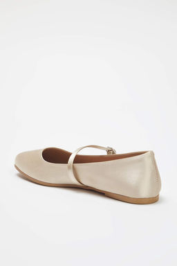 Vanilya Saten Mary Jane Bantl? Yuvarlak Burun Kad?n Babet TAKAW25BE00005