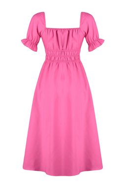 TRENDYOLMILLA K?rm?z? Belden Ac?lan Balon Kollu Midi Dokuma Elbise TWOSS22EL1768  фото 8