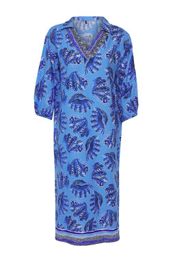 TRENDYOLMILLA Bal?k Desenli Genis Kal?p Dokuma %100 Pamuk Midi Plaj Elbisesi TBESS22EL0009 фото 11