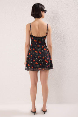 Trendyolmilla Cok Renkli Cilek Bask?l? Tul F?rf?rl? K?sa / Mini Esnek Orme Elbise TWOSS25EL00841  фото 5