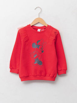 Bisiklet Yaka Uzun Kollu Minnie Mouse Bask?l? K?z Bebek Sweatshirt
