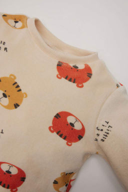 Пижамный комплект для маленьких мальчиков с круглым вырезом и рисунком, бархатный верх с длинными рукавами и длинный низ - Defacto фото 3