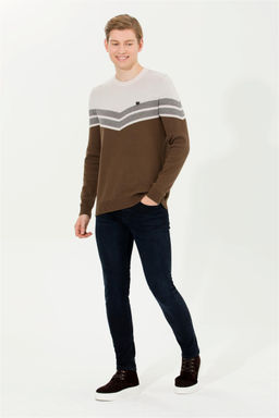 U. S. Polo Assn Мужской вязаный свитер кокосового цвета с круглым вырезом - U.s. polo assn фото 9