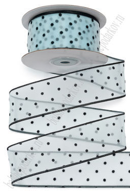Лента органза 3,8 см*10 ярд "Горошек" SF-7508, голубой