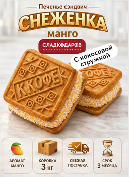 Печенье Снеженка манго и кокосом ТВ 3кг