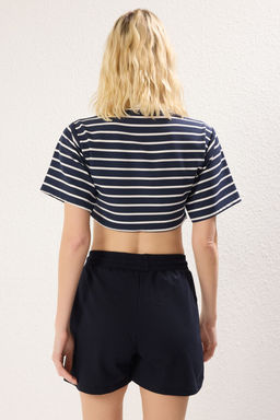 Lacivert Relaxed/Rahat Kal?p Cep Detayl? Esnek Orme Sort & Bermuda TWOSS25SR00013