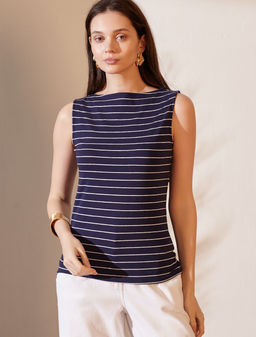 Топ в полоску с вырезом лодочка из премиального хлопка с эластаном