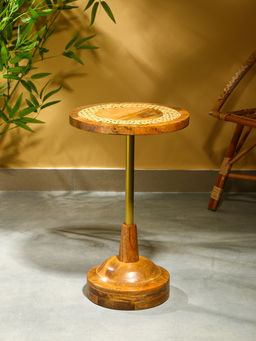 Столик кофейный, 35×35×55 см, манговое дерево, алюминий, коричневый