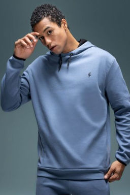 DeFactoFit Standart Fit Kapusonlu Bask?l? Cepli Sweatshirt