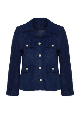 Lacivert Regular Kal?p Gold Dugme Detayl? Mevsimlik Pelus Kaban TWOAW24KB00034