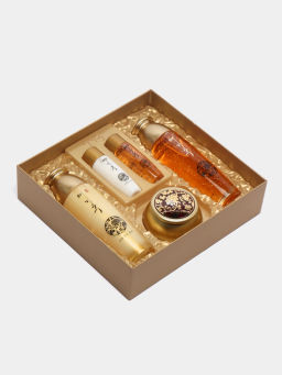 Набор средств с золотом и экстрактом красного женьшеня - Yezihu Gold Skin Care Set 3pc Set, 150мл+150мл+50г+30мл+30мл