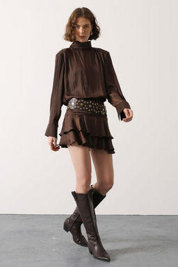 Kahverengi Kemerli Saten Mini Ici Sortlu Boho Etek TWOSS26ET00155 - Trendyolmilla фото 4