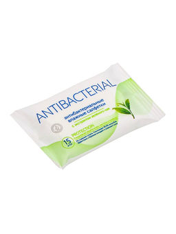 Цена за 10 шт. Влажные салфетки антибактериальные, с экстрактом зелёного чая, 15 шт.
