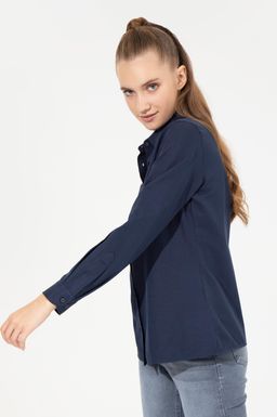 Женская темно-синяя рубашка с длинным рукавом, базовая - U.s. polo assn фото 3