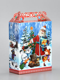 Цена за 10 шт. Подарочная коробка новогодняя Золотая рыбка 14?6?21 см