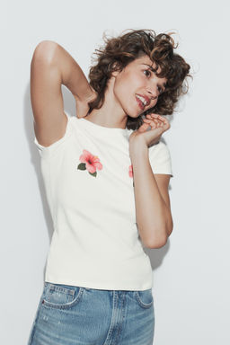 FLORAL PRINT SHORT SLEEVE T-SHIRT - Zara фото 7