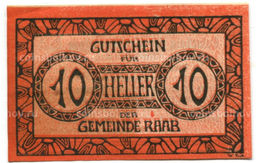 Банкнота 10 геллеров 1920 года Австрия  Рааб (нотгельд)