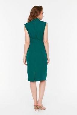 TRENDYOLMILLA Bordo Vucuda Oturan Dik Yaka Midi Kalem Etek Dokuma Elbise TWOAW20EL0311  фото 39