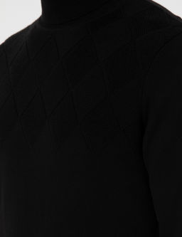 Siyah Slim Fit Yar_m Bal_k__ Yaka Triko Kazak