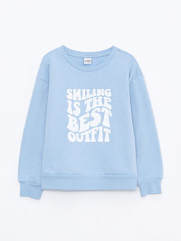 Bisiklet Yaka Bask?l? Uzun Kollu K?z ?ocuk Sweatshirt