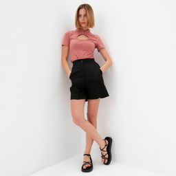 Футболка женская с вырезом MINAKU: Basic line, пыльная роза, размер 46