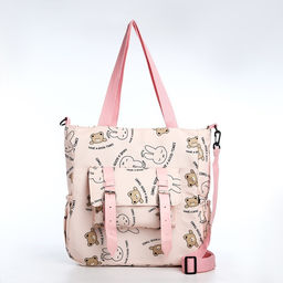 Сумка текстильная шопер на молнии, 33.5×9×36 см, бежевая/розовая