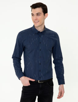 Lacivert Slim Fit Uzun Kollu G_mlek
