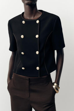 CONTRAST STITCH SHORT SLEEVE BLAZER - Zara фото 3