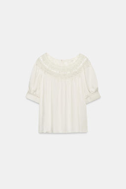 BLUSA MANGA CORTA ENCAJE ZW COLLECTION / Blanco - Zara фото 4