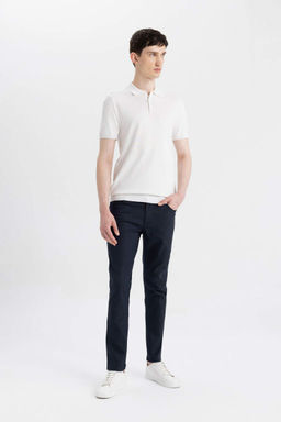 Slim Fit Dar Kesim K?sa Kollu Basic Duz Triko Polo Tisort - Defacto фото 5