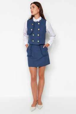TRENDYOLMILLA Indigo Dugmeli Tuvit Dokuma Yelek TWOAW24YE00062  фото 2