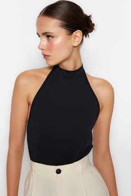 Siyah Dik Yaka S?rt Dekolteli Esnek Alttan C?tc?tl? Orme Body TWOSS23BD00037