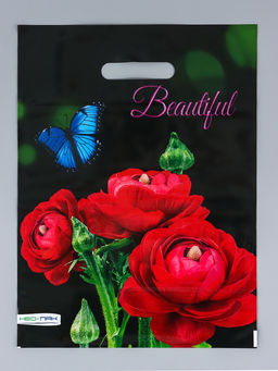 Цена за 25 шт. Пакет подарочный Прекрасный букет, полиэтиленовый с вырубной ручкой 30?40 см, 60 мкм