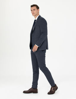 Lacivert Ekstra Slim Fit _izgili Tak_m Elbise