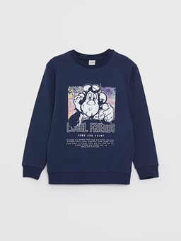 Bisiklet Yaka Nostaljik Maymun Bask?l? Uzun Kollu Erkek ?ocuk Sweatshirt