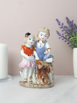 Статуэтка Девочка и мальчик с собакой 16 см / 170606 /уп 60/