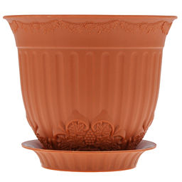 Терракот Горшок для цветов 1,7л, с поддоном, д17см, h14см, резной орнамент, морозостойкий полипропилен, т.м. NECO (Россия) - Домашняя мода фото 2