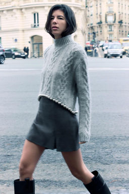 CABLE-KNIT SWEATER WITH BEADS