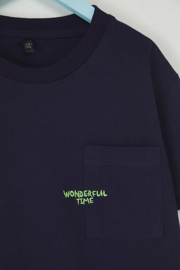 Lacivert Unisex %100 Pamuk Slogan Bask?l? K?sa Kol Orme T-Shirt TKDSS25TS00098 - Trendyolmilla фото 2