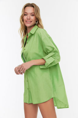 TRENDYOLMILLA Mavi Cizgili Dokuma Plaj Gomlegi TBESS22GO0664
