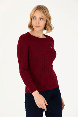 Женский бордово-красный базовый свитер с круглым вырезом Неожиданная скидка в корзине - U.s. polo assn фото 3