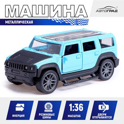 Машинка металлическая Джип, 1:36, инерционная, открываются двери, цвет синий