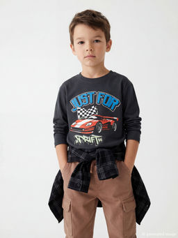 Bask?l? Uzun Kollu Erkek ?ocuk Ti??rt