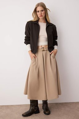 Bej Kemerli Dokuma Midi Etek TWOAW26ET00034 - Trendyolmilla фото 2