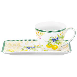 Чашка 250 мл с блюдцем для десерта 20*10*2 см "Лимоны", NEW BONE CHINA