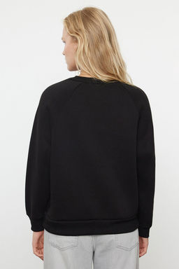 Siyah Slogan Nak?sl? Oversize/Genis Kal?p Kal?n Ici Polarl? Orme Sweatshirt TWOAW25SW00020 - Trendyolmilla фото 5