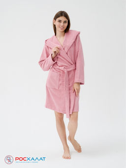 Махровый женский укороченный халат с капюшоном пудрово-розовый МЗ-01 (102) - Росхалат фото 3