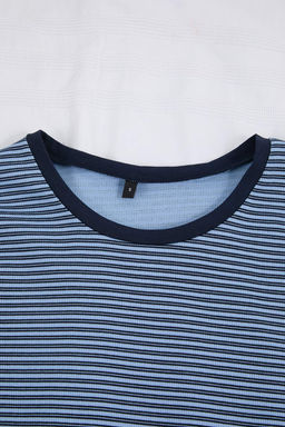 Lacivert Regular Fit Cizgili Pamuklu Pijama Tak?m? TMNSS26PT00015